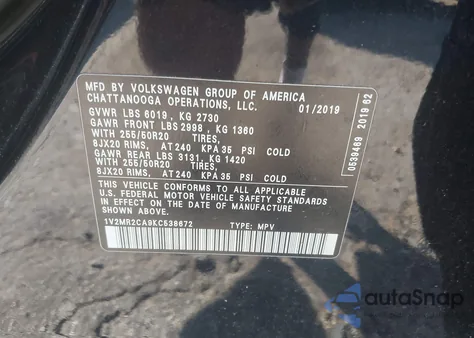 2019 Volkswagen Atlas 3.6L V6 Sel из США, поврежденный, VIN 1V2MR2CA9KC538672